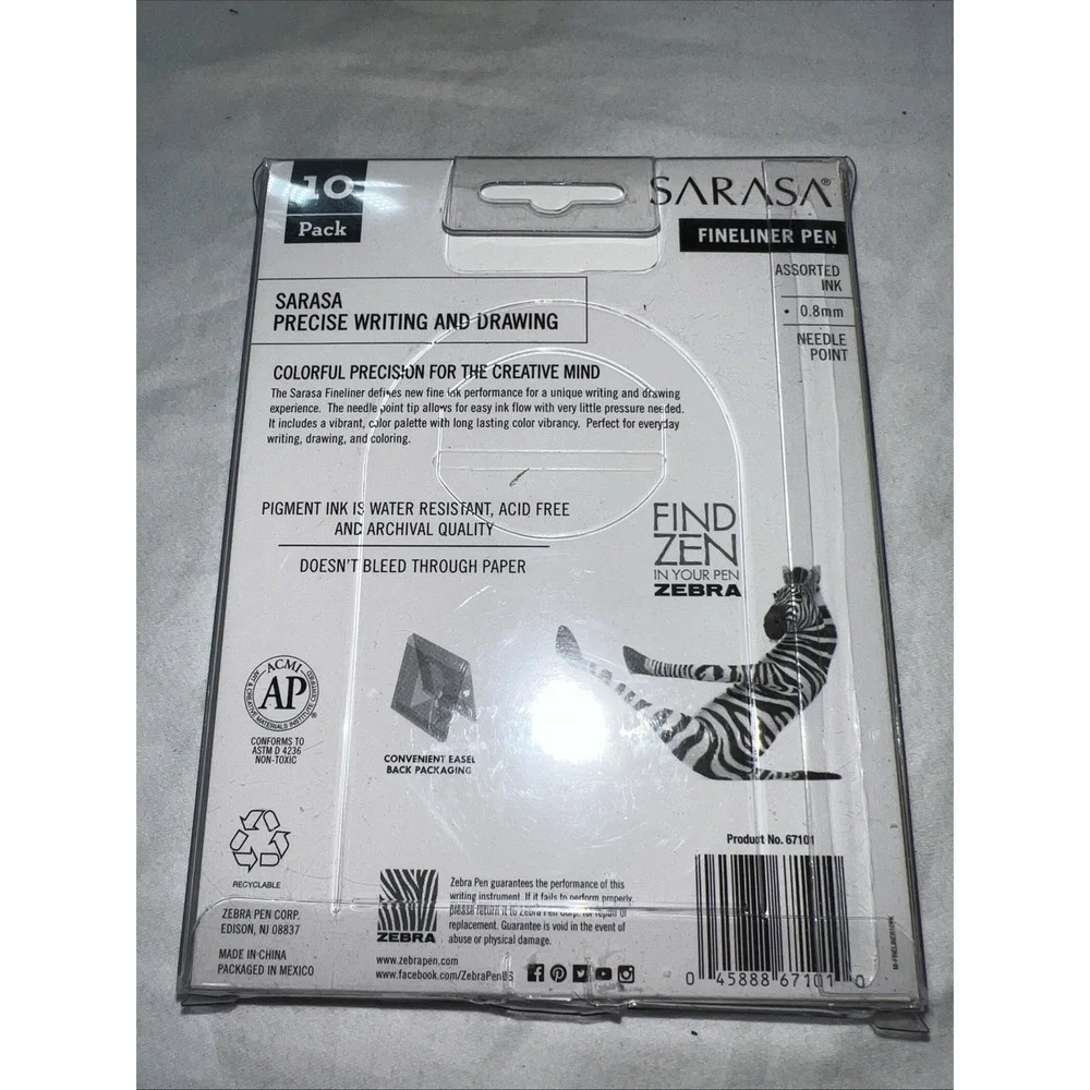 Zebra 10ct Sarasa Fineliner Porous Point Pens 0.8mm Assorted Colors
